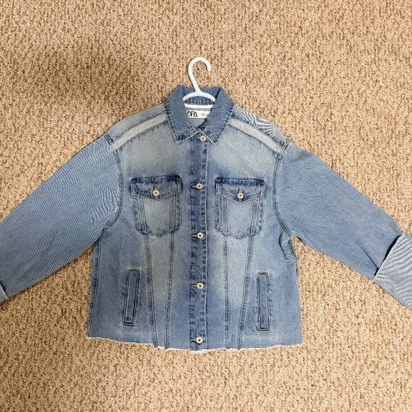 Zara Denim Jacket with Frayed Hem - Picture 1 of 2
